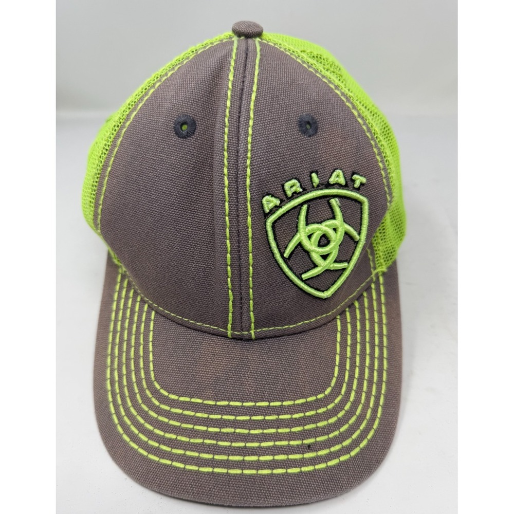 Ariat Trucker Hat Brown Neon Green Mesh Snapback Cap Embroidered Logo